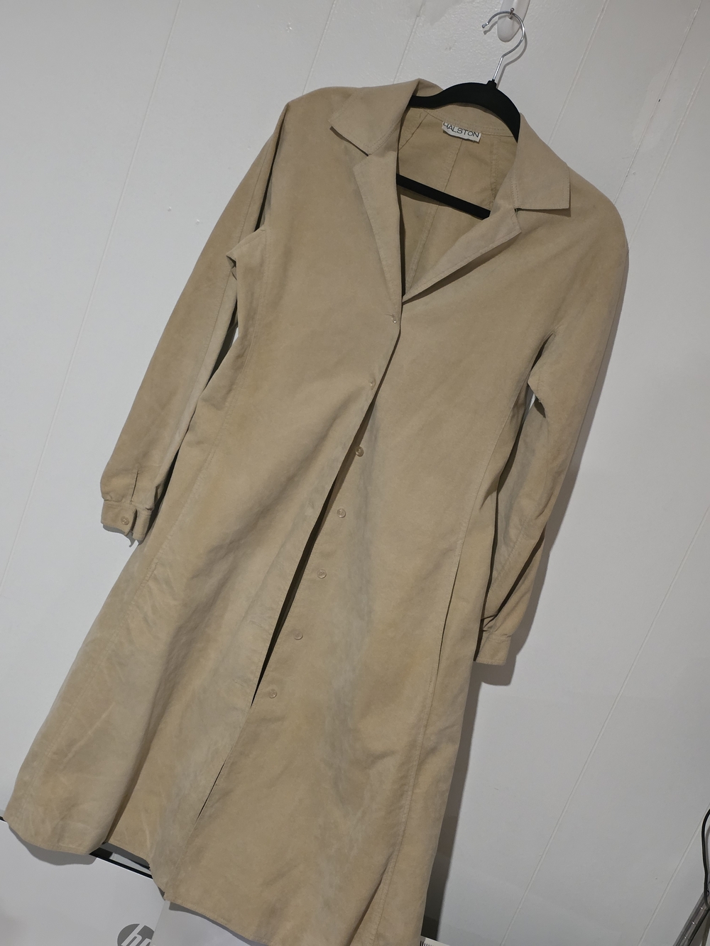 Halston Heritage Beige Long Faux Suede Coat